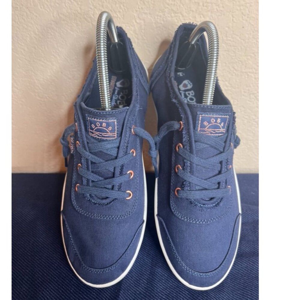 Skechers BOBS Women's Navy Blue Canvas Sneakers Size W9.5 Copper Colored Accents